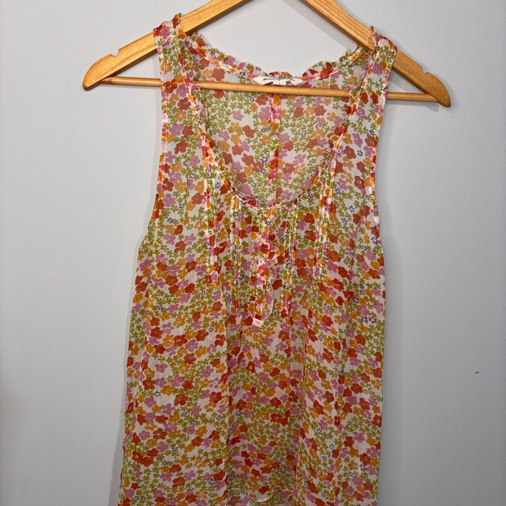 American Eagle Outfitters Sheer Cottagecore Multicolor Floral Tank Top sz 6